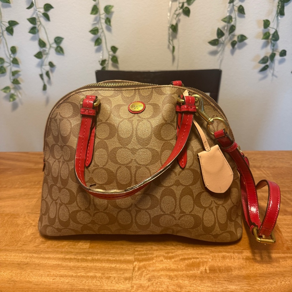 Coach Brown and Red Satchel Bag
